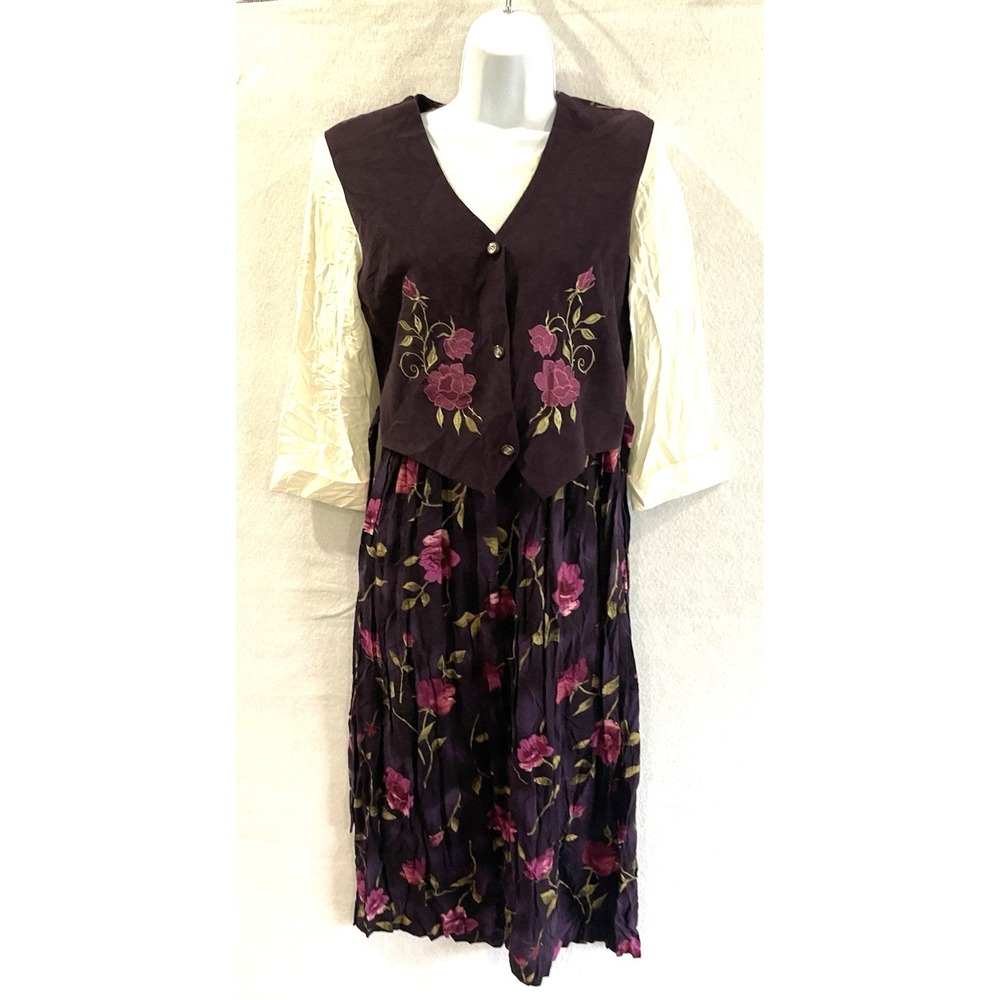 Vintage 90's floral cottagecore grannycore teachercore 3 piece dress 6P Purple